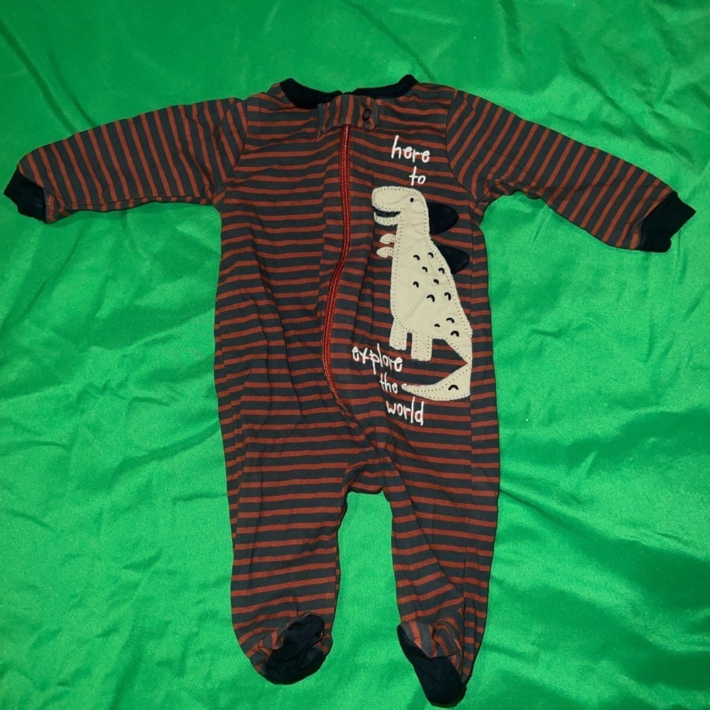 Gerber Navy and Red Striped Dinosaur Footie size Newborn